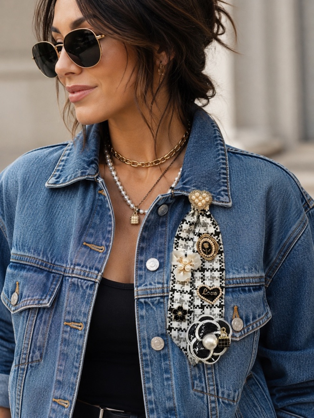 Embellished Statement Clip-On/Pin Tweed Tie - Picture 3 of 12